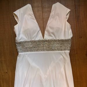 Lined, white prom dress with silver diamond details